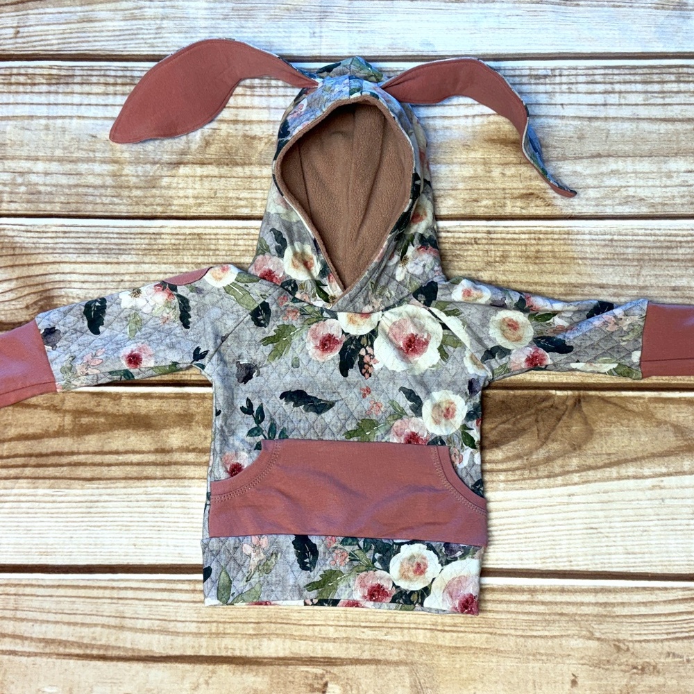 Hooded Sweatshirt with Bunny Ears NWT Size 3-12 mo - HANDMADE - *HAVE SISTER SET